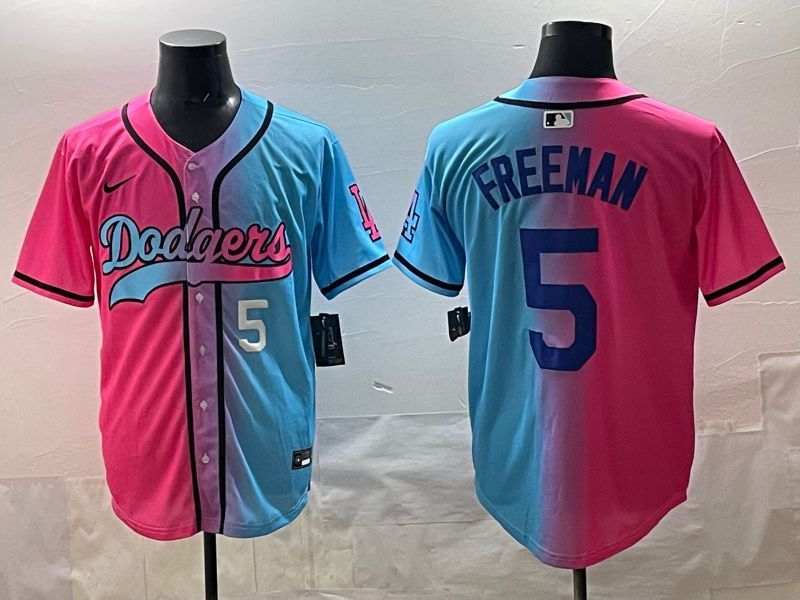 Men Los Angeles Dodgers #5 Freeman Blue pink Game 2025 Nike MLB Jersey style 004->los angeles dodgers->MLB Jersey